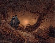 Caspar David Friedrich Two men contemplating the Moon oil painting artist